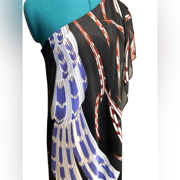 Vintage 60's Black Abstract Scarf One Shoulder Dress Theme Size S - Picture 4 of 12